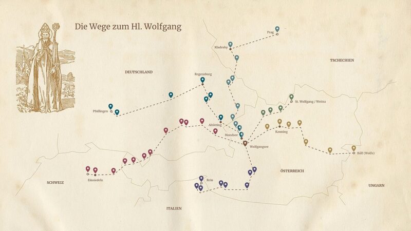 Karte mit Wegen zum Hl. Wolfgang